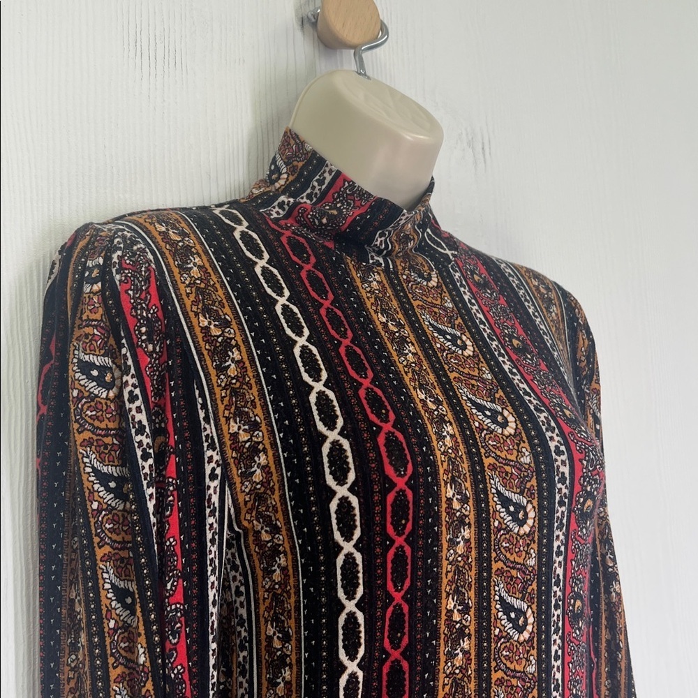 Free People - Donatella Colorful Paisley Print Bohemian Mock Neck Blouse Size XS - Picture 4 of 11
